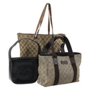 GUCCI GG Canvas Shoulder Bag Leather 3 Set Beige Black Auth 150481-1