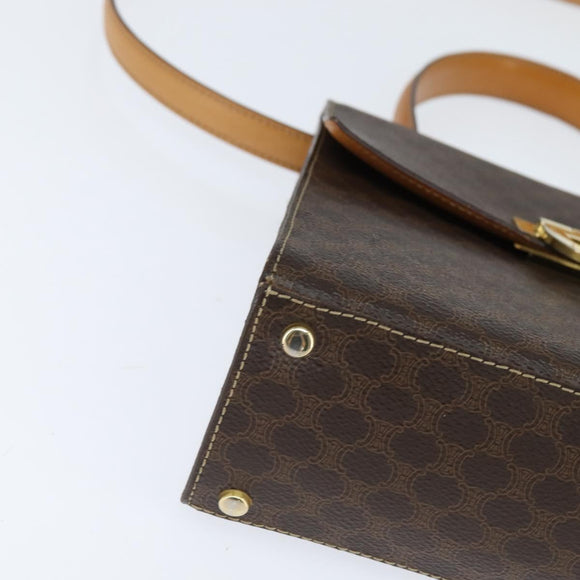 CELINE Macadam Canvas Hand Bag PVC Leather 2way Brown Gold Auth 150512