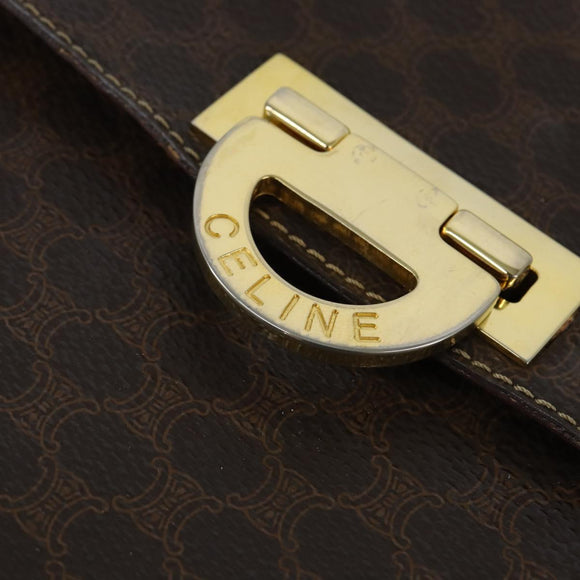 CELINE Macadam Canvas Hand Bag PVC Leather 2way Brown Gold Auth 150512