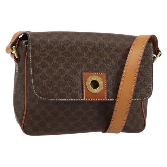 CELINE Macadam Canvas Circle Shoulder Bag PVC Leather Brown Gold Auth 150513