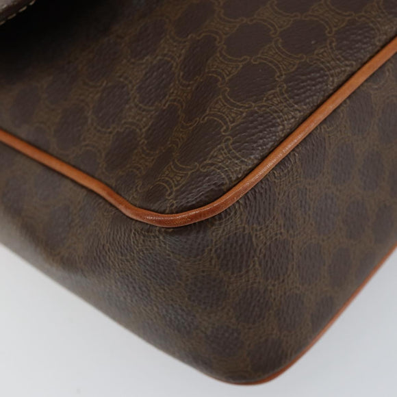 CELINE Macadam Canvas Circle Shoulder Bag PVC Leather Brown Gold Auth 150513