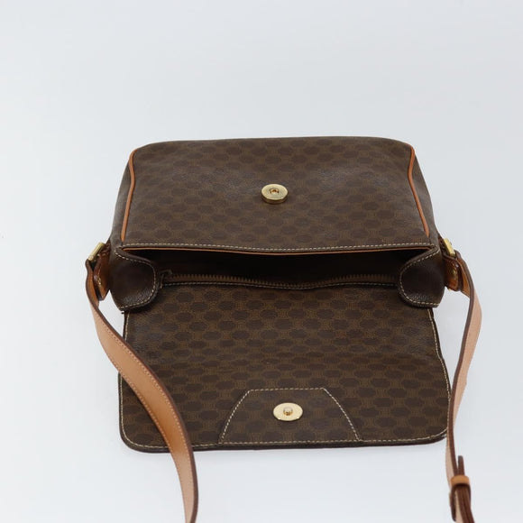 CELINE Macadam Canvas Circle Shoulder Bag PVC Leather Brown Gold Auth 150513