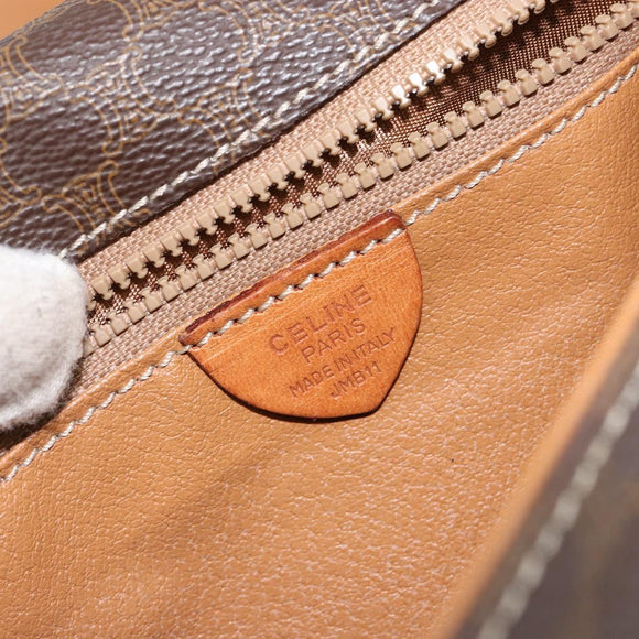 CELINE Macadam Canvas Circle Shoulder Bag PVC Leather Brown Gold Auth 150513