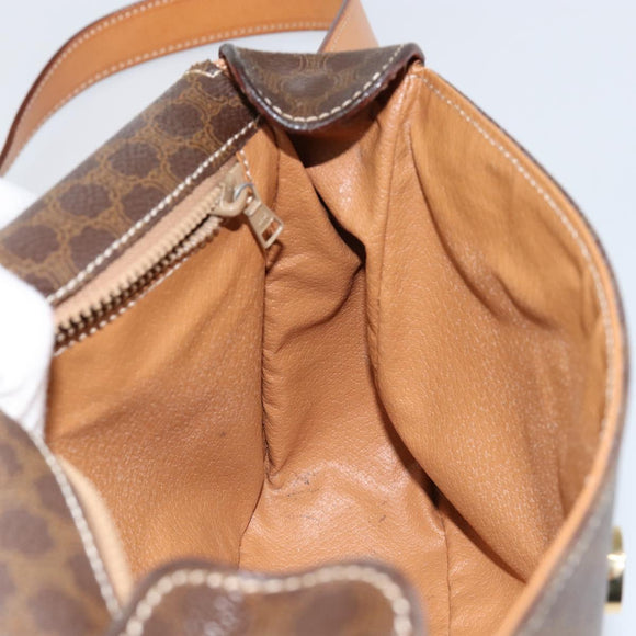 CELINE Macadam Canvas Circle Shoulder Bag PVC Leather Brown Gold Auth 150513