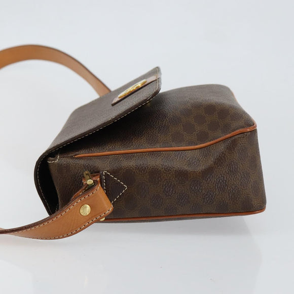 CELINE Macadam Canvas Circle Shoulder Bag PVC Leather Brown Gold Auth 150513