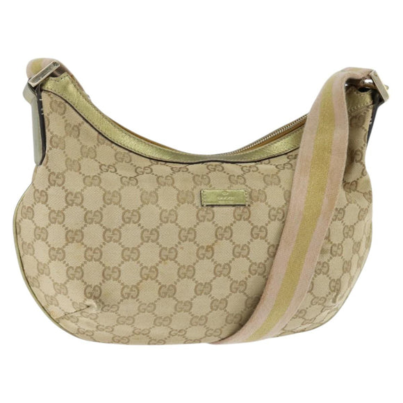 GUCCI GG Canvas Sherry Line Shoulder Bag Beige Gold 181092 Auth 150514