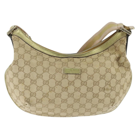 GUCCI GG Canvas Sherry Line Shoulder Bag Beige Gold 181092 Auth 150514