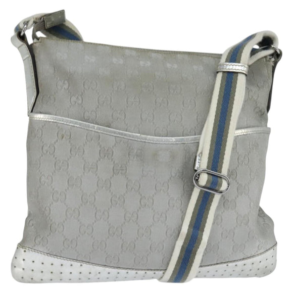 GUCCI GG Canvas Sherry Line Shoulder Bag Gray Silver 145857 Auth 150515