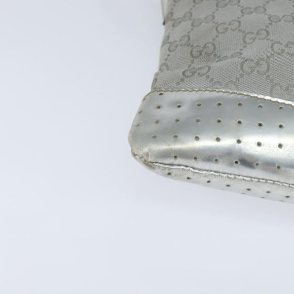 GUCCI GG Canvas Sherry Line Shoulder Bag Gray Silver 145857 Auth 150515