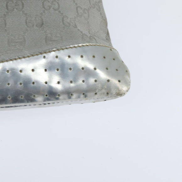 GUCCI GG Canvas Sherry Line Shoulder Bag Gray Silver 145857 Auth 150515