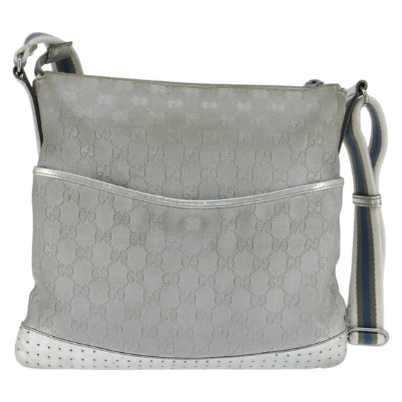 GUCCI GG Canvas Sherry Line Shoulder Bag Gray Silver 145857 Auth 150515