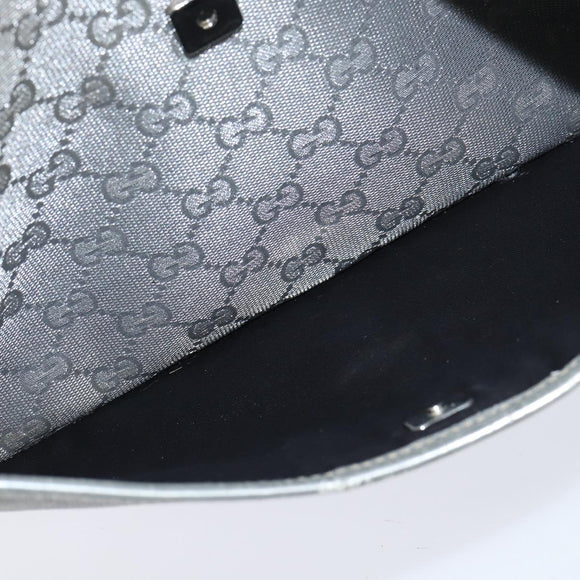 GUCCI GG Canvas Sherry Line Shoulder Bag Gray Silver 145857 Auth 150515