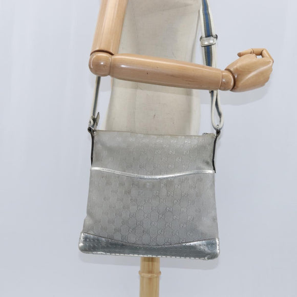 GUCCI GG Canvas Sherry Line Shoulder Bag Gray Silver 145857 Auth 150515