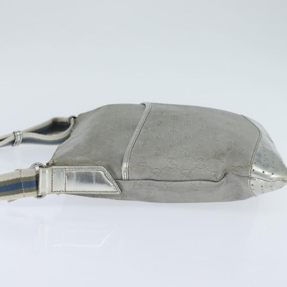GUCCI GG Canvas Sherry Line Shoulder Bag Gray Silver 145857 Auth 150515
