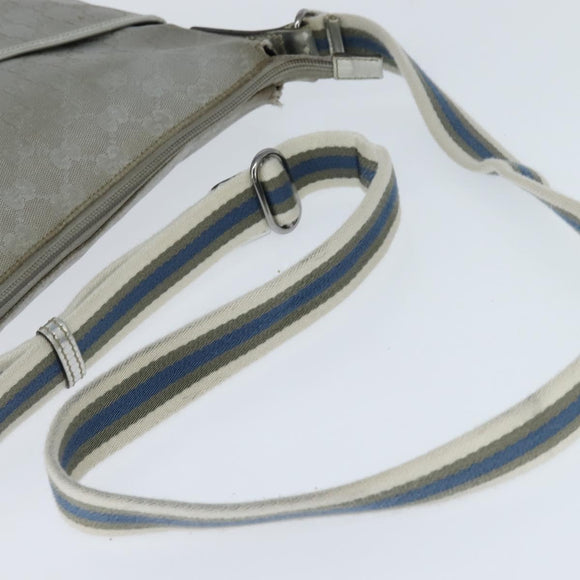 GUCCI GG Canvas Sherry Line Shoulder Bag Gray Silver 145857 Auth 150515