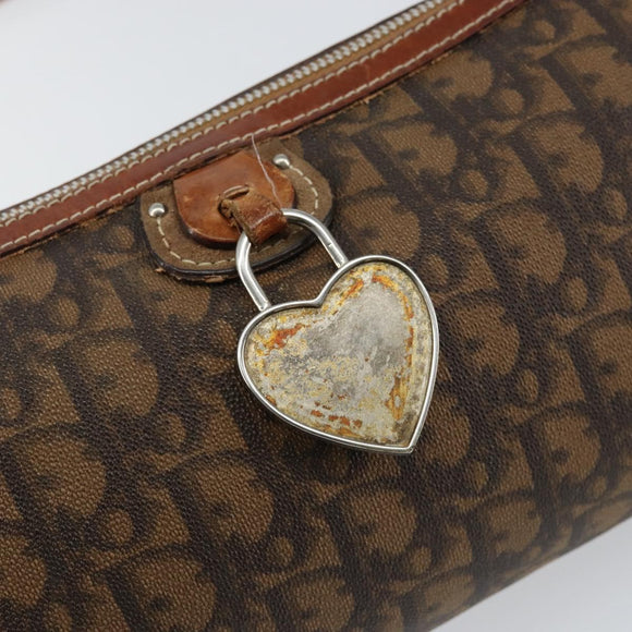 Christian Dior Trotter Canvas Romantic Chain Bag PVC Brown Silver Auth 150521