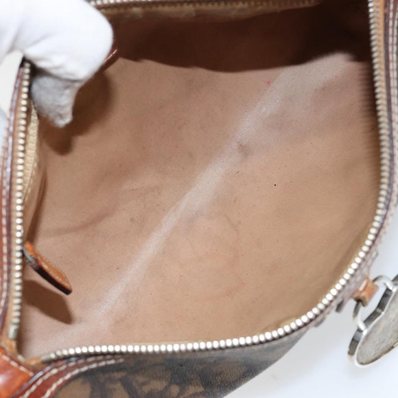 Christian Dior Trotter Canvas Romantic Chain Bag PVC Brown Silver Auth 150521