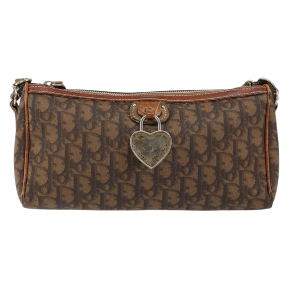 Christian Dior Trotter Canvas Romantic Chain Bag PVC Brown Silver Auth 150521
