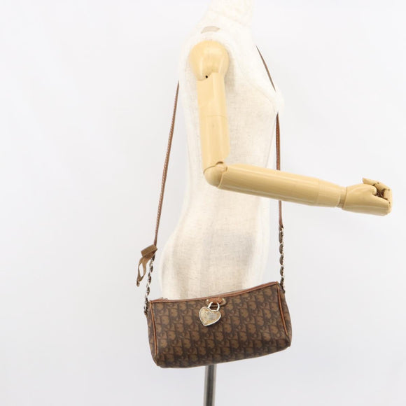 Christian Dior Trotter Canvas Romantic Chain Bag PVC Brown Silver Auth 150521