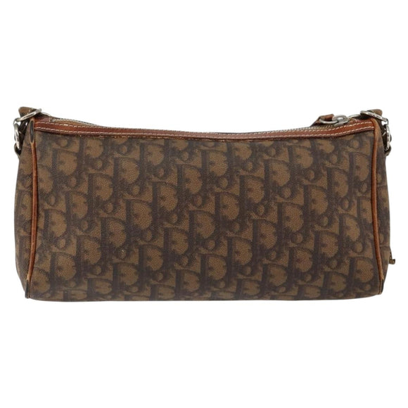 Christian Dior Trotter Canvas Romantic Chain Bag PVC Brown Silver Auth 150521