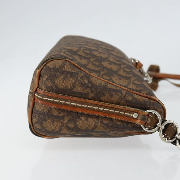 Christian Dior Trotter Canvas Romantic Chain Bag PVC Brown Silver Auth 150521