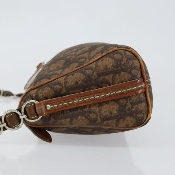 Christian Dior Trotter Canvas Romantic Chain Bag PVC Brown Silver Auth 150521