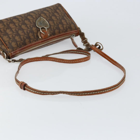 Christian Dior Trotter Canvas Romantic Chain Bag PVC Brown Silver Auth 150521