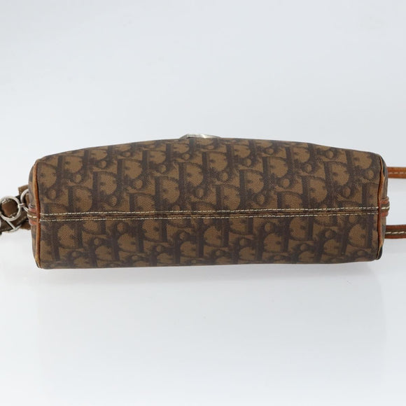 Christian Dior Trotter Canvas Romantic Chain Bag PVC Brown Silver Auth 150521