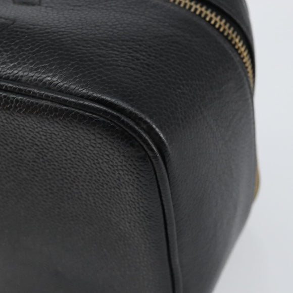 CHANEL Vanity Hand Bag Caviar Skin Black Gold CC Auth 150535
