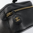 CHANEL Vanity Hand Bag Caviar Skin Black Gold CC Auth 150535-14