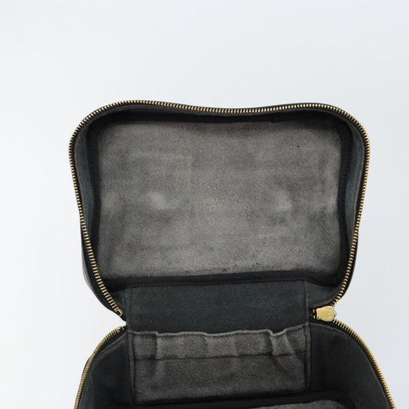 CHANEL Vanity Hand Bag Caviar Skin Black Gold CC Auth 150535