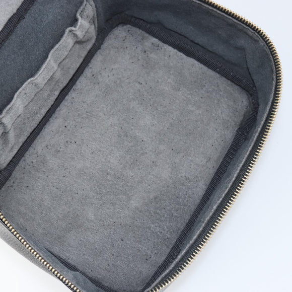 CHANEL Vanity Hand Bag Caviar Skin Black Gold CC Auth 150535