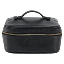 CHANEL Vanity Hand Bag Caviar Skin Black Gold CC Auth 150535-2