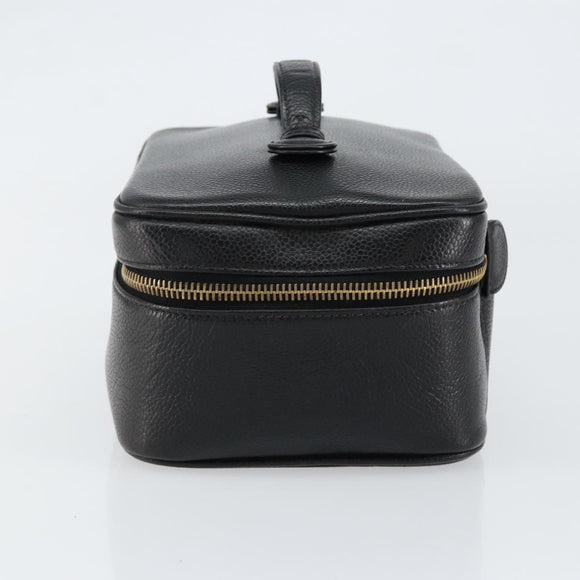 CHANEL Vanity Hand Bag Caviar Skin Black Gold CC Auth 150535