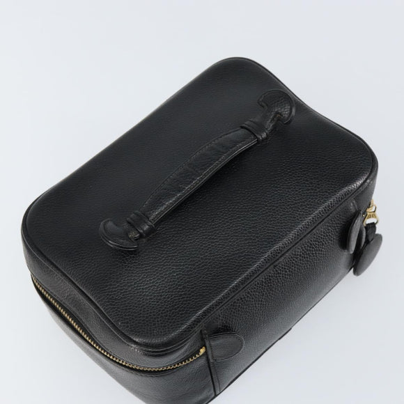 CHANEL Vanity Hand Bag Caviar Skin Black Gold CC Auth 150535