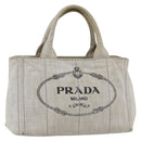 PRADA Canapa PM Hand Bag Canvas Gray Gold Auth 150536-1