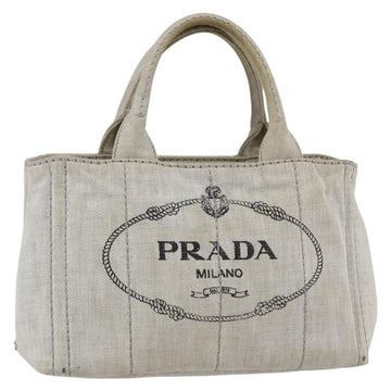 PRADA Canapa PM Hand Bag Canvas Gray Gold Auth 150536