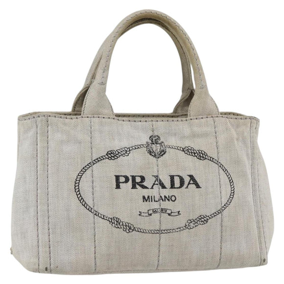 PRADA Canapa PM Hand Bag Canvas Gray Gold Auth 150536