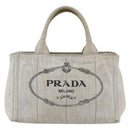 PRADA Canapa PM Hand Bag Canvas Gray Gold Auth 150536-2