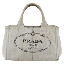 PRADA Canapa PM Hand Bag Canvas Gray Gold Auth 150536 - 0