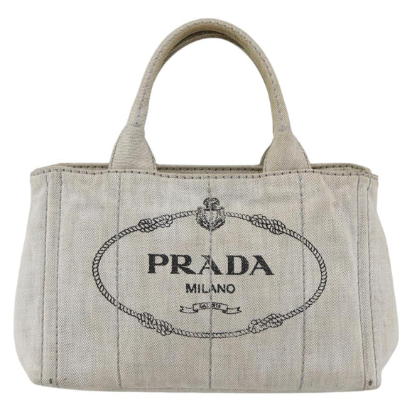 PRADA Canapa PM Hand Bag Canvas Gray Gold Auth 150536