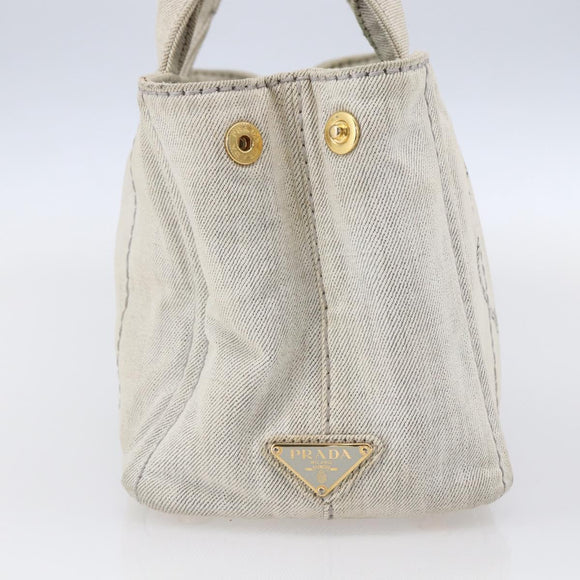 PRADA Canapa PM Hand Bag Canvas Gray Gold Auth 150536