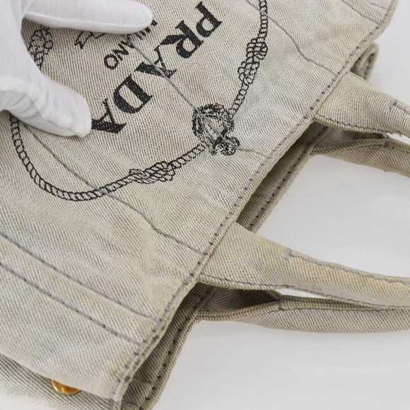 PRADA Canapa PM Hand Bag Canvas Gray Gold Auth 150536