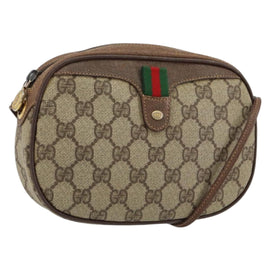 GUCCI GG Supreme Web Sherry Line Shoulder Bag PVC Beige Red Auth 150543