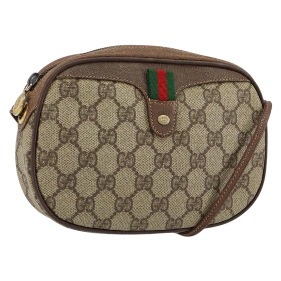 GUCCI GG Supreme Web Sherry Line Shoulder Bag PVC Beige Red Auth 150543