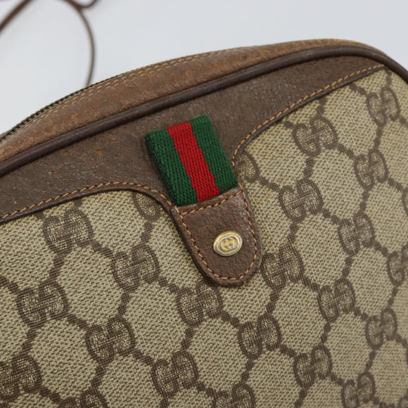 GUCCI GG Supreme Web Sherry Line Shoulder Bag PVC Beige Red Auth 150543