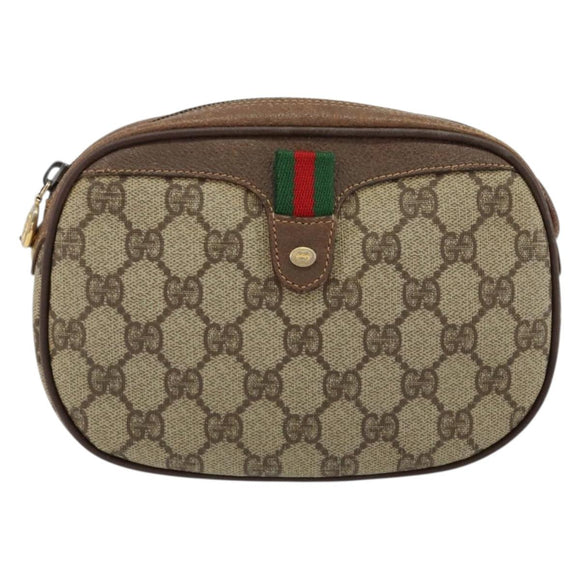 GUCCI GG Supreme Web Sherry Line Shoulder Bag PVC Beige Red Auth 150543