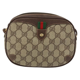 GUCCI GG Supreme Web Sherry Line Bag PVC Beige Red 156 02 066 Auth 150544 - 0