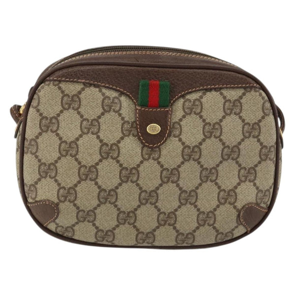 GUCCI GG Supreme Web Sherry Line Bag PVC Beige Red 156 02 066 Auth 150544
