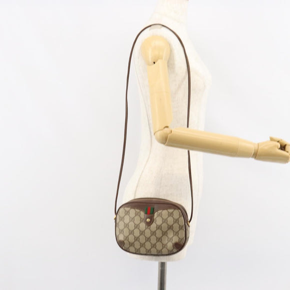 GUCCI GG Supreme Web Sherry Line Bag PVC Beige Red 156 02 066 Auth 150544